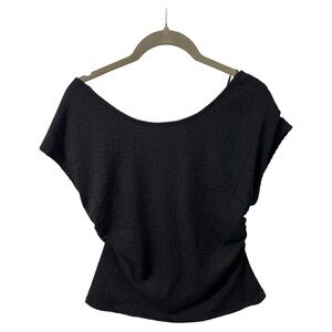 ASTR The Label Black Textured Top Cap Sleeve Ruched Side w/Open Back NWT Large